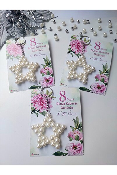 Lilamor 15 Adet 8 Mart Dünya Kadınlar Günü Hediyesi İnci Yıldız Anahtarlık