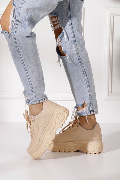 İmerShoes Pantofi sport negri pentru femei, bej, cu șireturi, groși, ușoare, cu talpă înaltă de 6 cm, pantofi 001