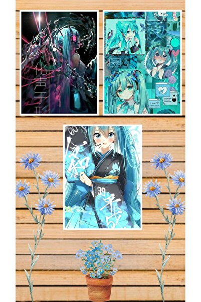 animeandyourworld hatsune miku poster seti 3 adet A3 boyutu 30*42 cm 200 gr k...