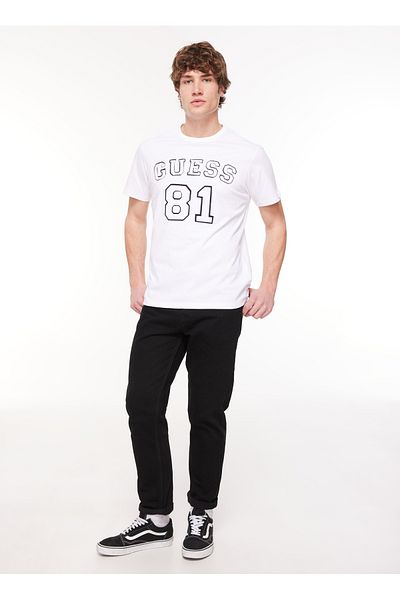 Guess Jednobarevné bílé pánské tričko s výstřihem M4RI22K8FQ4G011_SS CN GUESS 81 PATC