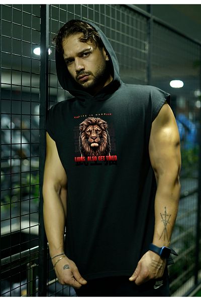 Oxlade Gym Fitness Athlete's Tank Top Men's Hooded "lion Also Can Tired" Custom Design®