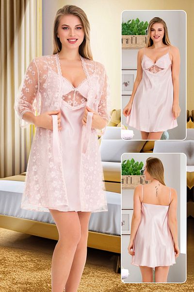 Jenny Daphne Σετ φόρεμα Lady Satin 2 τεμαχίων με κεντητό