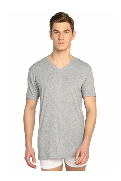 Tutku Men's Ribbed V-Neck Undershirt - Pack of 3 - Gray