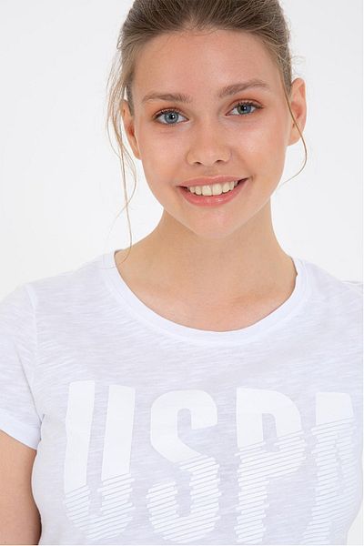 U.S. Polo Assn. Tricou cu imprimeu alb de damă