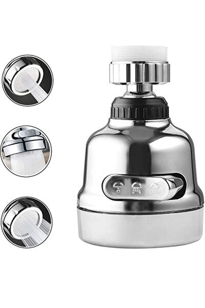 İndirimKap Krom 3 Fonksiyonlu Mutfak Lavabo Başlığı 360 Derece Döner Musluk Ucu Tasarruflu