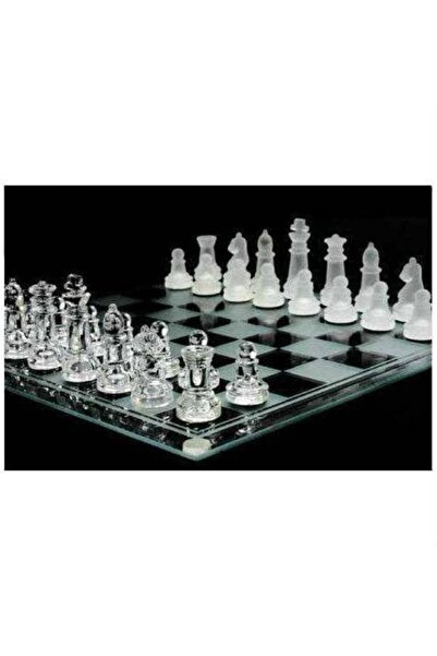 Genel Markalar Lüx Model  Cam Satranç Takımı Dekoratif Hediyelik Orta Boy 30 X 30 Cm