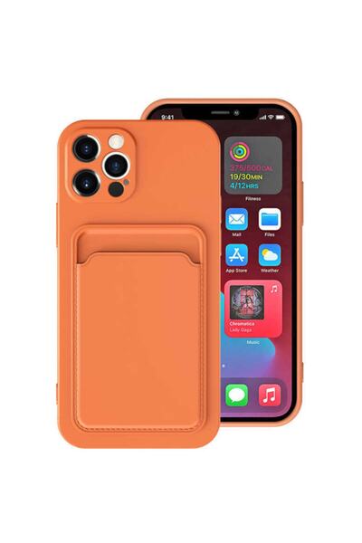 Nezih Case Apple Iphone 12 Pro Uyumlu Kadife Cüzdan Kılıf Turuncu