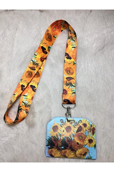 Hediyebum Van Gogh Boyun Askısı Ve Turuncu Çiçekli Dik Kartlık