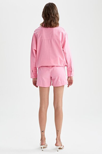 DeFacto Paperbag Beli Kuşaklı Keten Görünümlü Mini Şort