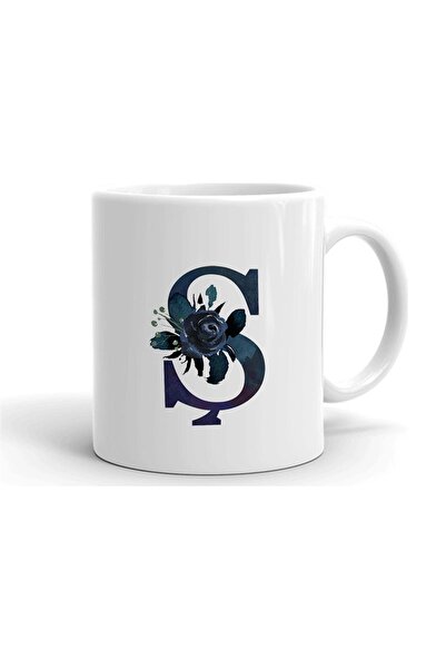 Genel Markalar Siyah Gül Ş Harfi Baskılı Seramik Beyaz Kupa