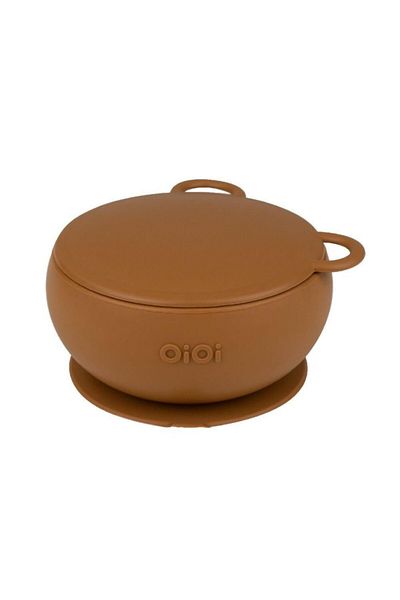 OiOi Vacuum Bottom Brown Silicone Bowl with Lid