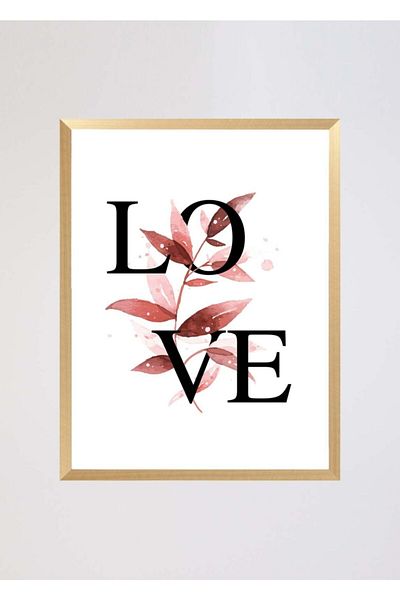 ÖZCANLAR ÇERÇEVE Love Gold Framed Πίνακας Διακόσμηση σπιτιού Μοντέρνα διακοσμητικά λουλούδια