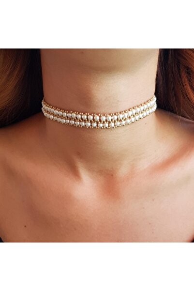 Handmade By HLY Women's Gold Pearl Detailed Choker