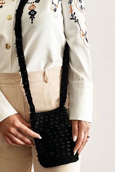 Clare's Store Geantă de damă din tricot brodat cu paiete negre