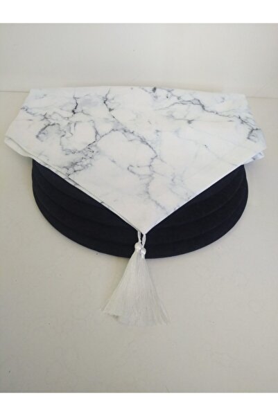 Ayşemce Runner cu model de marmură albă și 4 plăci de culoare neagră