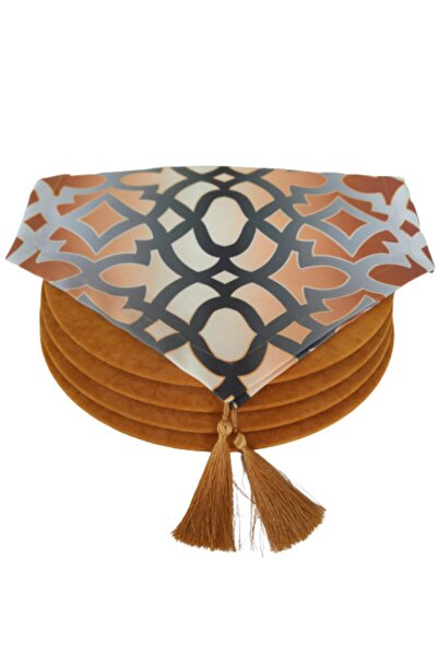 Ayşemce Деградиран османски пътека с османски мотиви и 4 горчичножълти подлож...