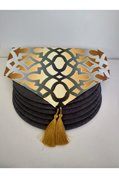 Ayşemce Османски пътеки с османски мотиви и 6 тъмносиви подложки за маса,