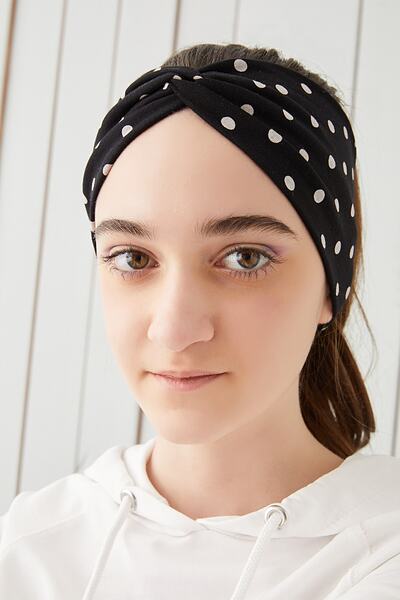 Babygiz Μαύρη Πουά Παιδική Νεανική Μπαντάνα Μαλλιών Εξαιρετικά απαλή, εύκαμπτη φυσική 100% βαμβάκι χτενισμένη