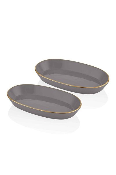 SARACHOME طقم صحن التقديم البيضاوي من ميا 2 قطعة 29 سم رمادي/ذهبي