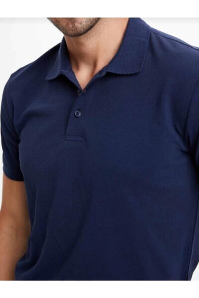 NACAR STORE Мъжка тъмносиня тениска с поло яка Slimfit Basic