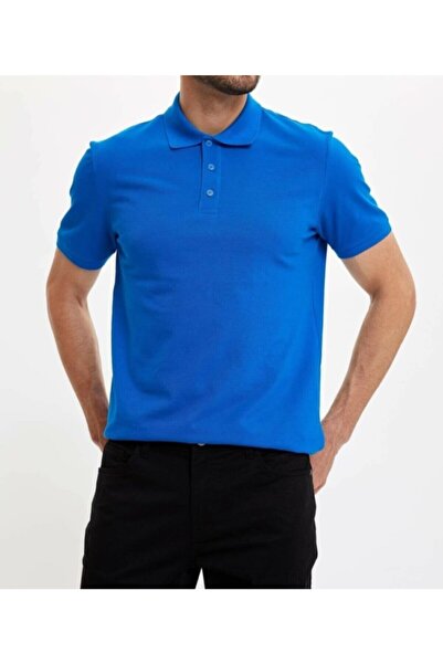 NACAR STORE تيشيرت رجالي ذو قصة ضيقة باللون الأزرق بياقة بولو