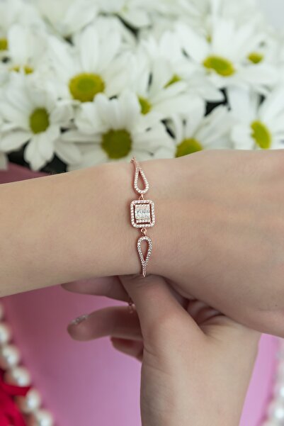 Nereze Kadın Rose gold 925 Ayar Kelepçe Model Tektaş Bileklik