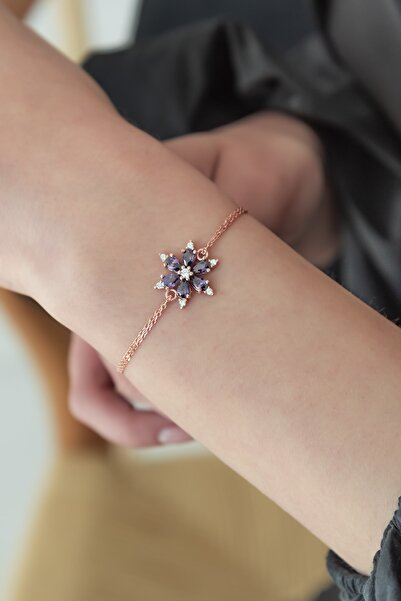 Nereze Kadın Gümüş Çiçek Modeli Bileklik 925 Ayar