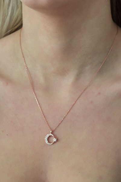 Nereze Kadın Rose Ayyıldız 925 Ayar Gümüş Kolye