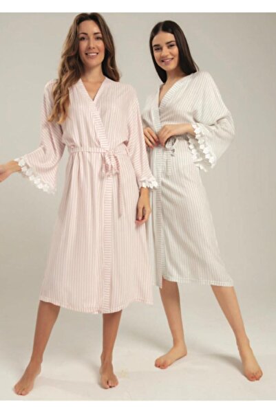 Bone Club Women's Pink Linen Maternity Dressing Gown 5236