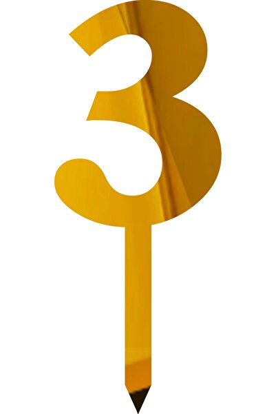 Pleksivent 3 Rakamı Altın Renk Ayna Pleksi Pasta Süsü