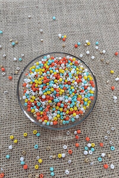 platin hediyelik 100 gram Karışık Turuncu Cam 4mm Kum Boncuk