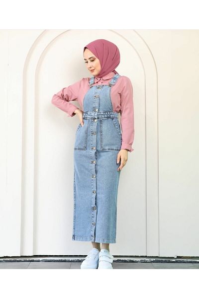 esmaboutique Women's Jeans Blue Hijab Skirt Salopet