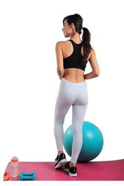 LEYNA BUTİK Colanți lungi, albi, cu talie înaltă, din bumbac Lycra