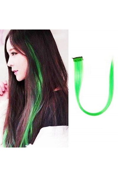 gaman Synthetic Colored Wig 50cm Straight Snap Fastener Easy to Use Plug and Remove 6-Piece Spacer Hair Light Green