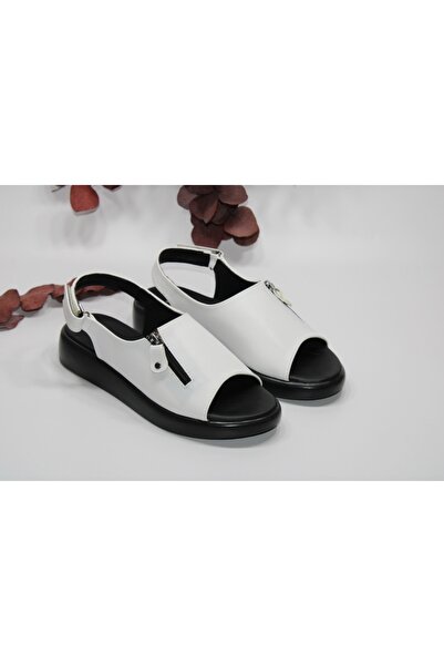 LADYPARK Kadın Önü Ve Arkası Açık Tek Bant Fermuar Süs Detay Ortopedik Beyaz ...