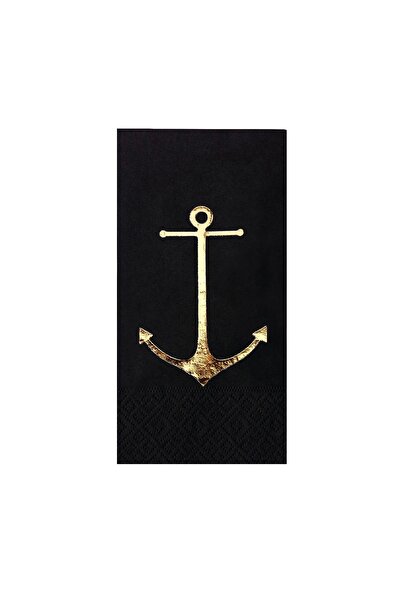 Story 33 × 33 سم ورق ذهبي مرساة بحرية منقوشة 16 قطعة 1/8 مناديل ورقية سوداء ق...