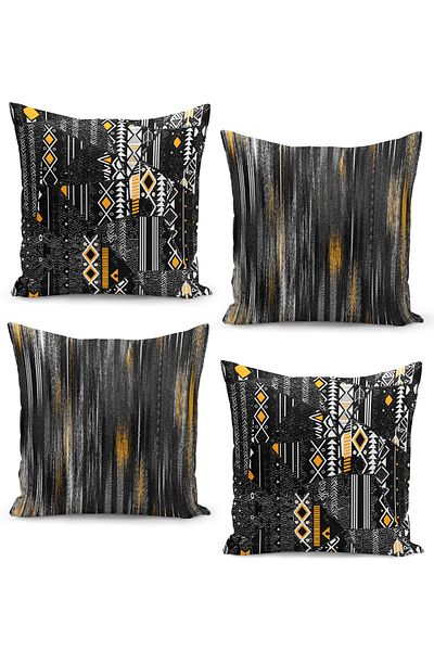 Filamente Set of 4 Throw Pillow Covers with Abstract Pattern Design on a White Background