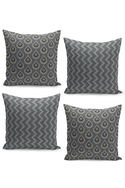 Filamente Set husă de pernă din 4 piese Fundal din tweed de in cu model scandinav