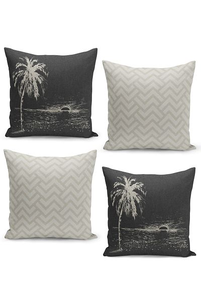 Filamente Set de 4 huse de pernă cu fundal din tweed de in Design boem