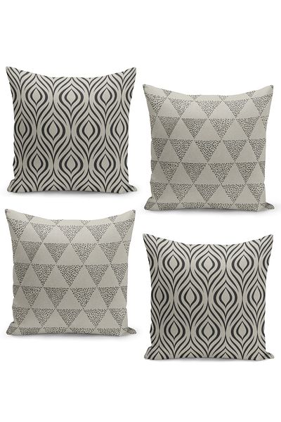 Filamente Set de 4 huse de pernă cu fundal de in cu model scandinav