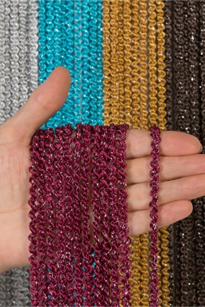 Saççax Exclusive Bordo Gümüş Renk Bukle Serisi Ip Perde