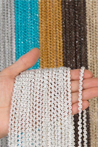 Saççax Exclusive Beyaz Gümüş Renk Bukle Serisi Ip Perde