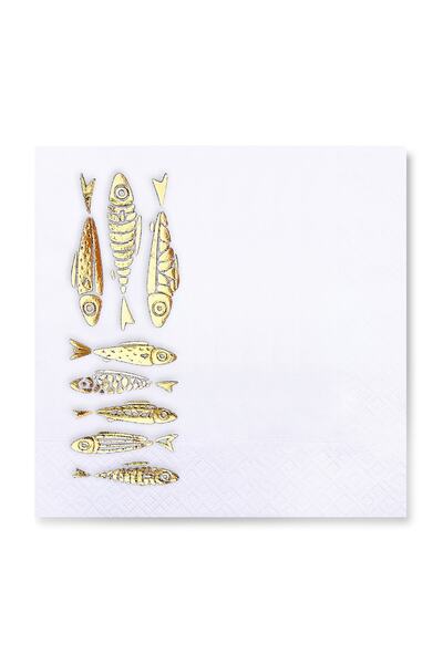 Story مناديل ورقية بيضاء اللون مقاس 33 × 33 سم منقوشة على شكل أوراق ذهبية للأ...