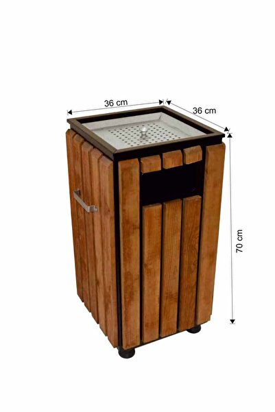 KG-GOLDPAPER 2119 Ahşap Dekorlu Kare Dekoratif Küllüklü Metal Iç Kovalı Çöp Kovası