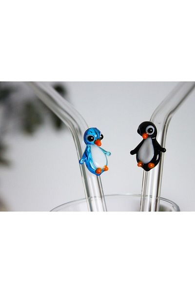 ADAMODART مجموعة شفاطات زجاجية من Penguin مكونة من قطعتين