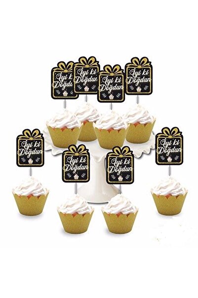 Huzur Party Store Iyi Ki Doğdun Temalı 8'li Simli Deluxe Muffin Kalıbı Kürdan...