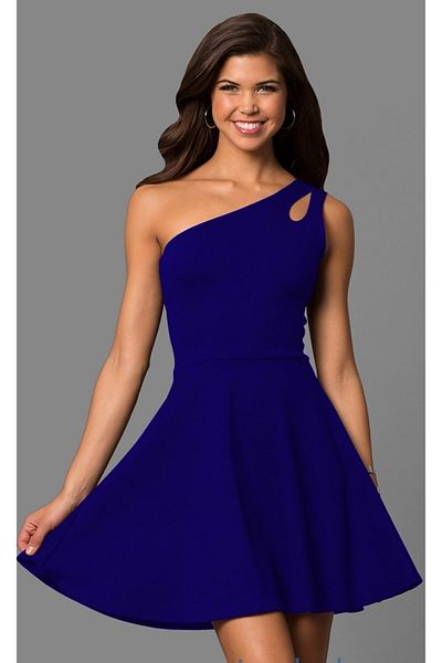lovebox Μίνι φόρεμα με έναν ώμο Saks Blue Flexible Fabric 50320