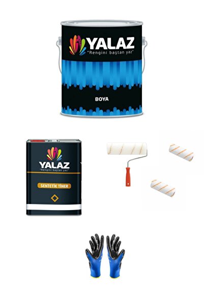 YALAZ BOYA Boncuk Mavi Boya 2,5 Kg + 1 Lt. Tiner + Rulo + 2 Adet Rulo Ucu + E...