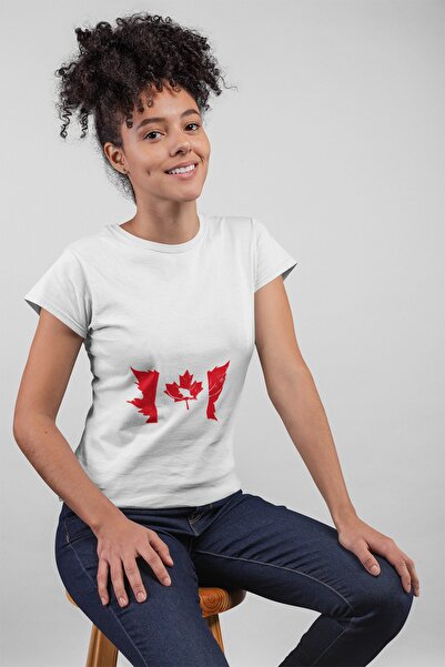 ErTaPassage Steagul alb al Canadei cu imprimeu Femei tricou - T6152616