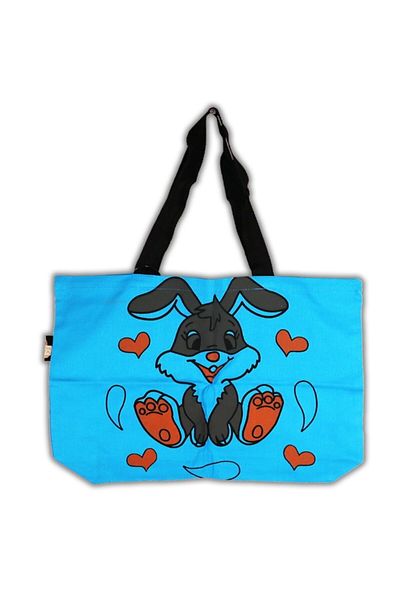 Serkan Çanta Bez Çanta Atölyesi Women's Turquoise Color Cute Rabbit Printed Cloth Bag